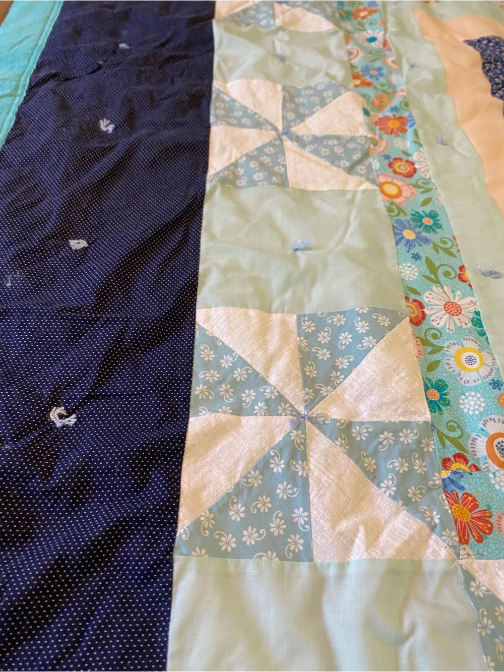 Handmade Quilt w/ Pinwheel pattern & Birds
